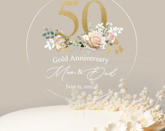Personalized Gold Anniversary Cake Topper 50th Anniversary Cake Topper Round Custom Anniversary Cake Topper 50th Golden Wedding No.31