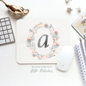 Mouse Pad Monogram Mouse Pad Floral Mouse Pad Office Mouse Pad Personalized Mouse Pad Desk Accessories Mouse Pad Round Mouse Pad I79
