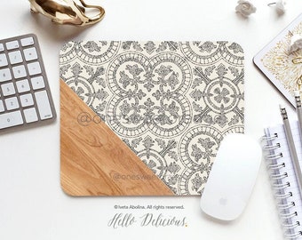 Mouse Pad Wood Geometric Mouse Pad Boho Mouse Pad Office Mouse Pad Personalized Mouse Pad Desk Accessories Mouse Pad Round Mouse Pad 163