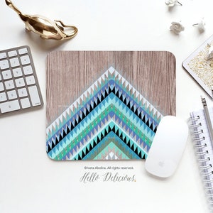 Mouse Pad Chevron Mouse Pad Faux Wood Mouse Pad Office Mouse Pad Personalized Mouse Pad Desk Accessories Mouse Pad Round Mouse Pad I108