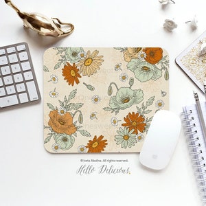 Mouse Pad Daisy Poppy Mouse Pad Floral Mouse Pad Office Mouse Pad Personalized Mouse Pad Desk Accessories Mouse Pad Round Mouse Pad 88.