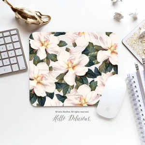 Mouse Pad Magnolia Mouse Pad Floral Mouse Pad Office Mouse Pad Personalized Mouse Pad Desk Accessories Mouse Pad Round Mouse Pad 66