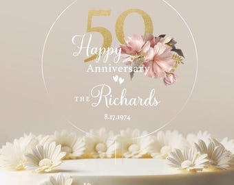 Golden Anniversary Cake Topper 50th Anniversary Cake Topper Round Personalized Custom Anniversary Cake Topper 50th Anniversary Gift No.57