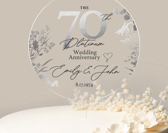 Platinum Anniversary Cake Topper 70th Anniversary Cake Topper Round Personalized Custom Anniversary Cake Topper 70th Anniversary Gift No.56