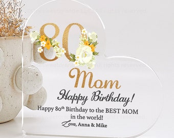 Placa de regalo personalizada, panel de regalo de cumpleaños, regalos de celebración personalizados, placa de corazón, regalo de recuerdo, regalo de feliz 80.° cumpleaños n.° 22