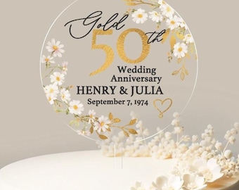 Personalized Golden Anniversary Cake Topper 50th Anniversary Cake Topper Round Custom Anniversary Cake Topper 50th Anniversary Gift No.33