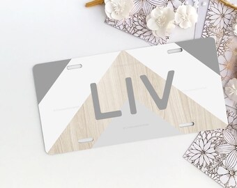 Chevron Car License Plate Monogrammed License Plate Frame Gray Wood Personalized Car Plate Frame Individualized Car License Plate Set 16.
