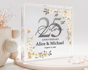 Panel de regalo con placa de aniversario de plata personalizada, regalo de boda personalizado, recuerdo, soporte para 25.° aniversario de plata n.° 6
