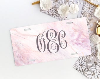 Pink Marble Personalized Car License Plate Monogrammed License Plate Frame Pink Marble Print Car Plate Frame Car License Plate Frame Set 22.