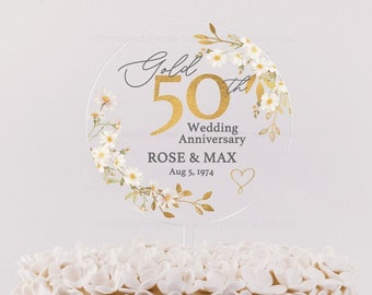 Golden Anniversary Cake Topper 50th Anniversary Cake Topper Round Personalized Custom Anniversary Cake Topper 50th Anniversary Gift No.33