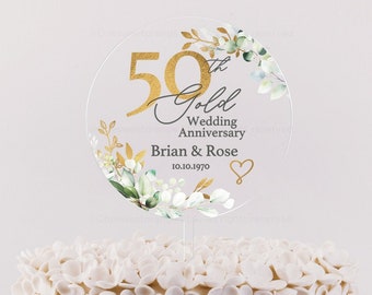 Golden Anniversary Cake Topper 50th Anniversary Cake Topper Round Personalized Custom Anniversary Cake Topper 50th Anniversary Gift No.39