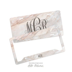 Personalized Car License Plate, Monogrammed License Plate Frame Marble Print Car Plate Frame Individualized Car License Plate Frame Set 35.