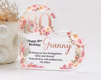 Placa de regalo personalizada, regalo de 80 cumpleaños para abuela, regalos de celebración personalizados, exhibición de corazón, regalo de recuerdo, regalo de feliz cumpleaños n.° 13