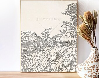 Wave Line Drawing Etsy