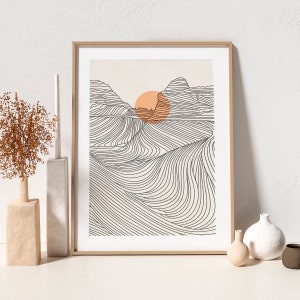 Mountain Sun Line Art Line Art Poster Line Drawing Print Line Art Modern Art Minimalist Poster Mountain Line Art Print Modern Wall Art B64