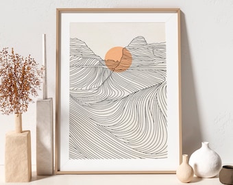 Mountain Sun Line Art Line Art Poster Line Drawing Print Line Art Modern Art Minimalist Poster Mountain Line Art Print Modern Wall Art B64