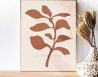 Terra Cotta Leaves Minimalist Art Line Art Poster Line Drawing Print Line Art Modern Art Minimal Poster Botany Leaf Art Print Wall Art B241