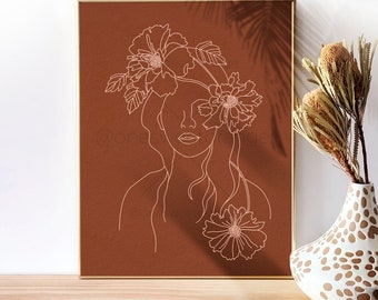 Line Art Print Line Art Woman With Flowers Line Art Head Art Line Art Woman With Flowers Art Line Art Line Art Woman Line Art Wall Art B294