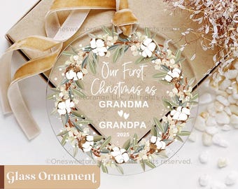 Nuestra primera Navidad como abuelos Adorno de cristal personalizado Regalo para abuelos Recuerdo para abuelos N.° 676