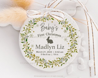 Ceramic Baby’s First Christmas Ornament New Baby Gift Porcelain Baby Ornament Gift Personalized Ornament for Newborn Baby Keepsake No.35