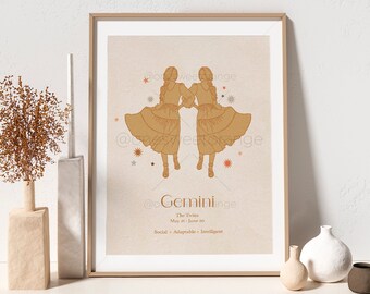 Gemini Personalized Zodiac Sign Print Gemini Print Birth Month Gemini Print Astrology Print Zodiac Art Horoscope Celestial Art B492