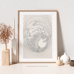 Japanese Wave Print Line Art Line Art Poster Waves Line Drawing Print Line Art Modern Art Minimal Canvas Waves Art Print Wave Wall Art B315