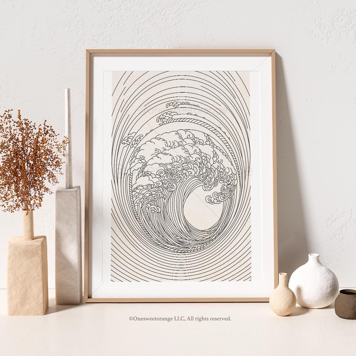 Japanese Wave Print Line Art Line Art Poster Waves Line