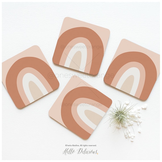 Mid Century Coaster Set of 4 Cork Terra Arches Coasters Gift for Mom Boho Cork Coasters Arches Coaster Set Mid Century Terra Coasters I81