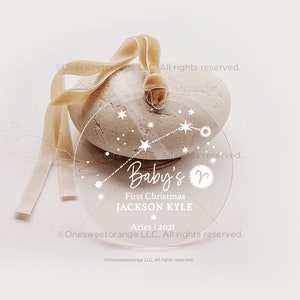 Baby’s First Christmas Ornament New Baby Gift Acrylic Baby Ornament Gift Personalized Ornament for Newborn Baby Zodiac Ornament No.121