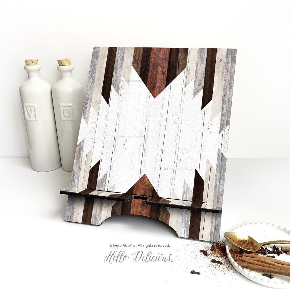 Ipad Stand Large, Geometric Cookbook Stand, Wood Print Ipad Mini Docking Samsung, Smartphone 04.