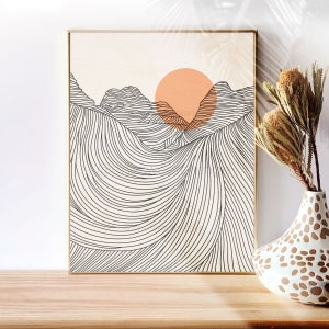 Mountain Sun Line Art Line Art Poster Line Drawing Print Line Art Modern Art Minimalist Poster Mountain Line Art Print Modern Wall Art B150 image 2