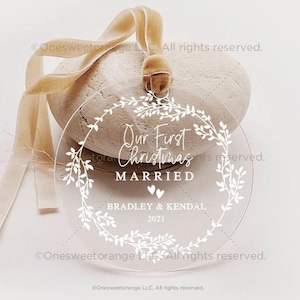 Christmas Ornament, Newlywed Keepsake - Personalized Mr & Mrs Wedding Gift | Acrylic, 3.5" Or 4.75 No.122