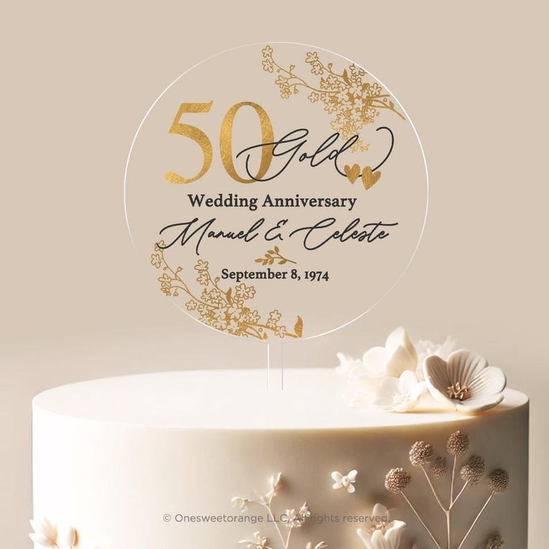 Personalized Golden Anniversary Cake Topper 50th Anniversary Cake Topper Round Custom Anniversary Cake Topper 50th Anniversary Gift No.5 Bild 2