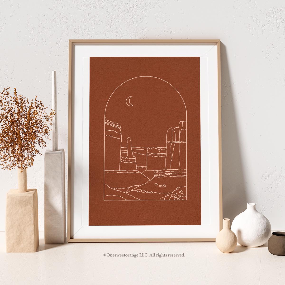 Monument Valley Print Terra Cotta Landscape Art Poster Line Drawing Print Line Art Modern Art Minimal Sunset Mountain Line Art Print B146