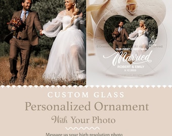 Custom First Christmas Married Photo Ornament Glass Ornament Married Photo Ornament First Christmas Married Gift Custom Keepsake No.529