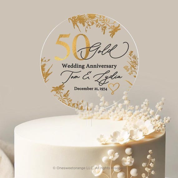 Golden Anniversary Cake Topper 50th Anniversary Cake Topper Round Personalized Custom Anniversary Cake Topper 50th Anniversary Gift No.22