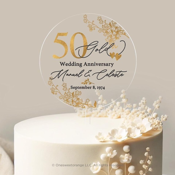 Personalized Golden Anniversary Cake Topper 50th Anniversary Cake Topper Round Custom Anniversary Cake Topper 50th Anniversary Gift No.5
