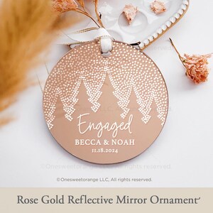Rose Gold Mirror Acrylic Engagement Ornament Gold Engagement Party Gift Personalized Engaged Ornament Gift Custom Gift with Names No.G108