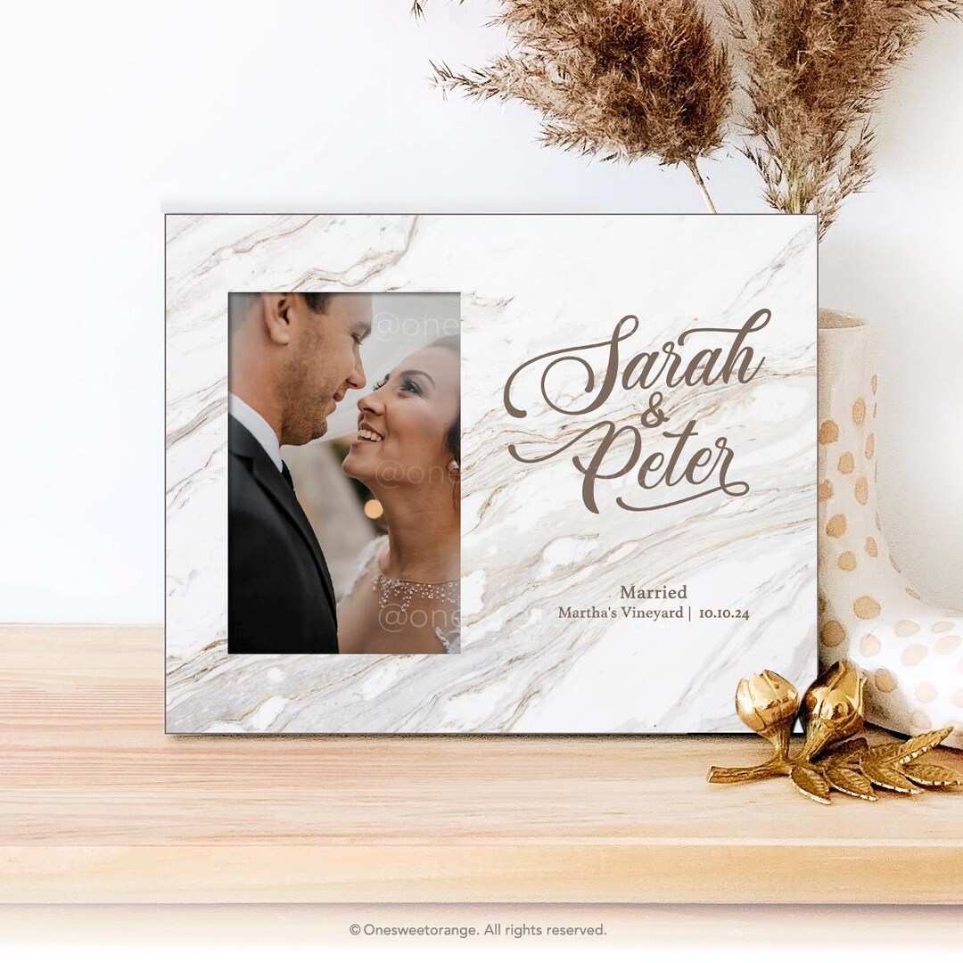 Personalised Mr & Mrs Crushed Crystals Wedding Day Photo Frame - 5x7 Inch - DI-9 Silver
