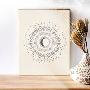 Moon Sun Art Sunburst Minimalist Line Art Moon Wall Art Poster Sunburst Line Print Boho Art Modern Art Minimal Art Minimalist Wall Art B254