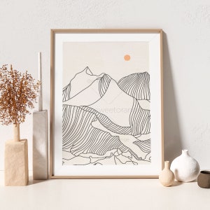 Mountain Sun Line Art Line Art Poster Line Drawing Print Line Art Modern Art Minimalist Poster Mountain Line Art Print Modern Wall Art B192