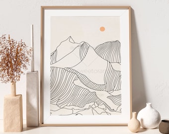 Mountain Sun Line Art Line Art Poster Line Drawing Print Line Art Modern Art Minimalist Poster Mountain Line Art Print Modern Wall Art B192