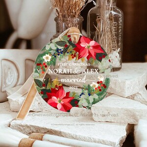First Christmas Married Ornament Newlywed Gift Mr & Mrs Christmas Ornament Personalized Mr Mrs Wedding Ornament Wedding Gift Keepsake No.520 image 2