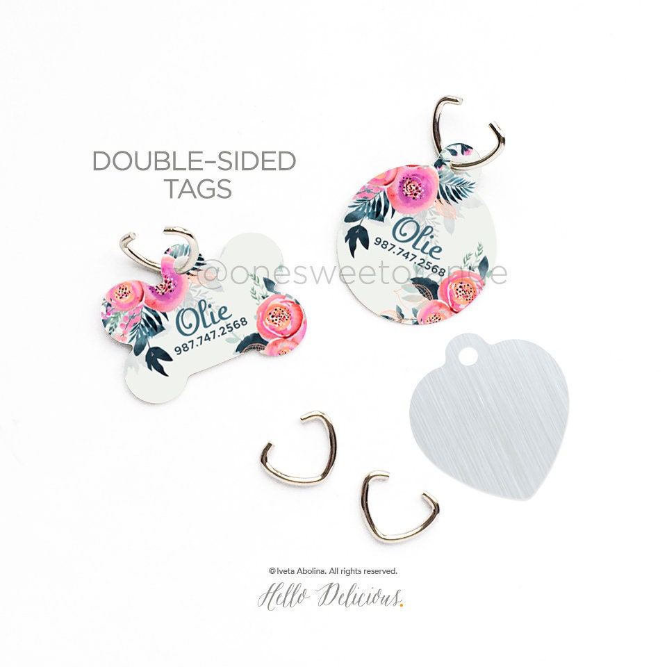 Floral Dog Collar Tag Tags For Dogs Rose Id Small Pet Gift 67.