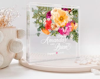 Personalized Engagement Plaque Gift Spring Engagement Gift Freestanding Personalized Acrylic Stand Gifts Keepsake for Engaged Couples No.34