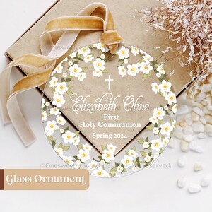 Glass First Holy Communion Gift Personalized Cross Ornament Christening Keepsake Communion Gift for Goddaughter Personalized Gift No.388