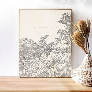 Japanese Wave Print Line Art Line Art Poster Waves Line Drawing Print Line Art Modern Art Minimal Print Waves Art Print Modern Wall Art B390