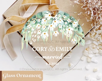 Adorno de cristal, regalo para recién casados, adorno navideño de Mr & Mrs, adorno de boda personalizado de Mr Mrs, regalo de boda, recuerdo de casado n.º G188