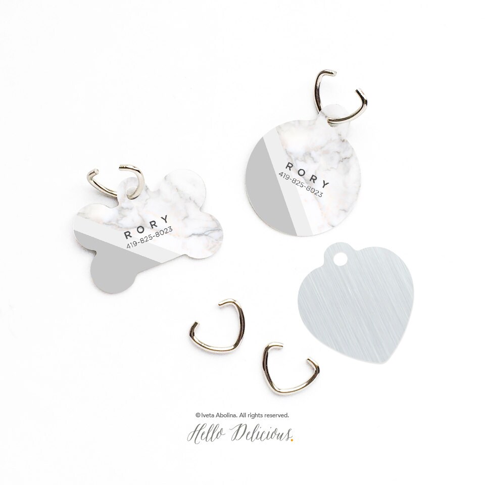 Étiquette d'identification Pour Animaux de Compagnie, Personnalisé Tag Dog Tag, Blanc Marbre Animal 