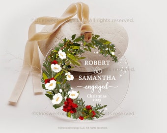 Acrylic Engaged Christmas Ornament Engagement Ornament Gift Engagement Party Gift Personalized Gift Custom Engagement Gift w Names No.467